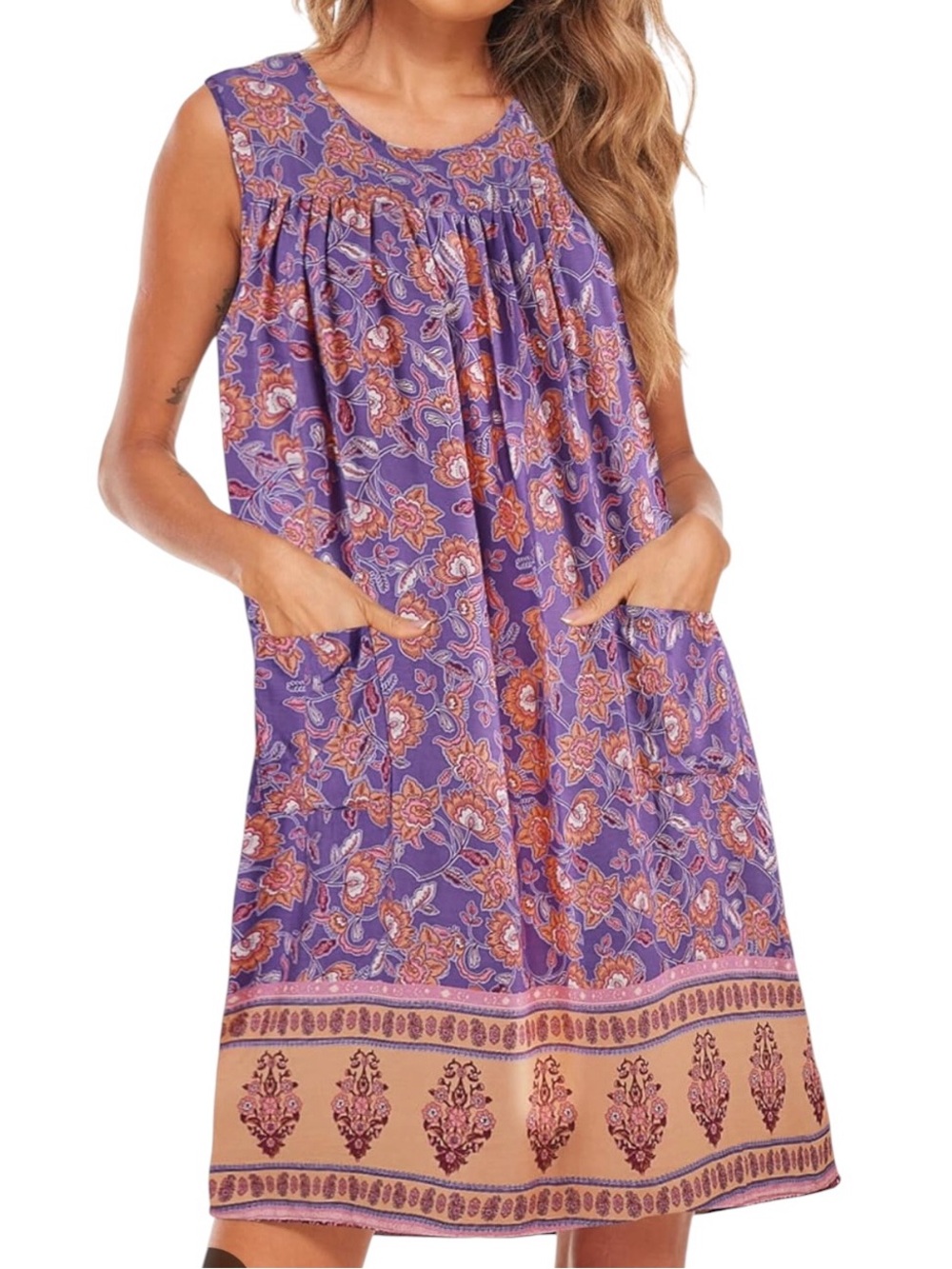 NWT Women's Floral Bohemia Swing Dress Sleeveless Flowy Loose Badydoll XXL